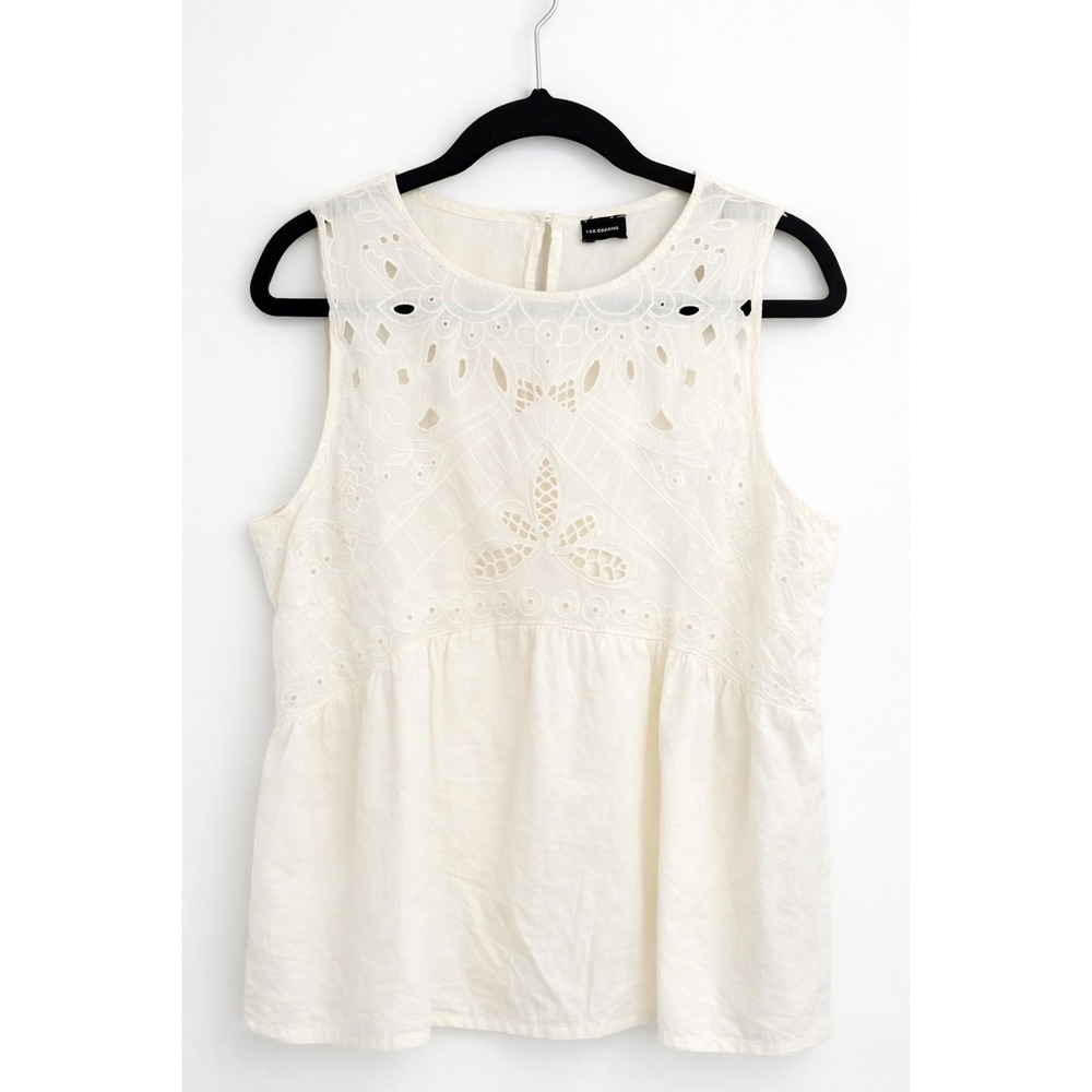 Les Copains Ivory Eyelet Cottagecore‎ Cotton Embroidered Boho Blouse